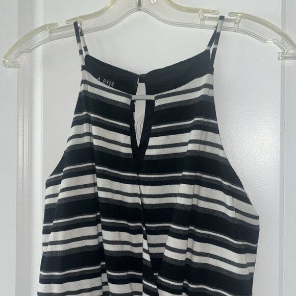 A. Byer Maxi Dress S Black White Stripe High Neck Key Hole Sleeveless - Picture 5 of 6